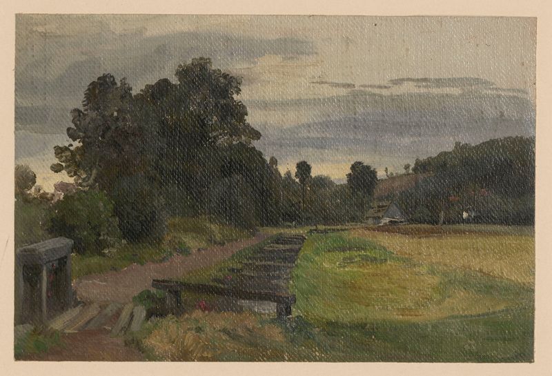 Paisagem com uma casa e uma ponte de madeira de Adolf Dressler, século XIX