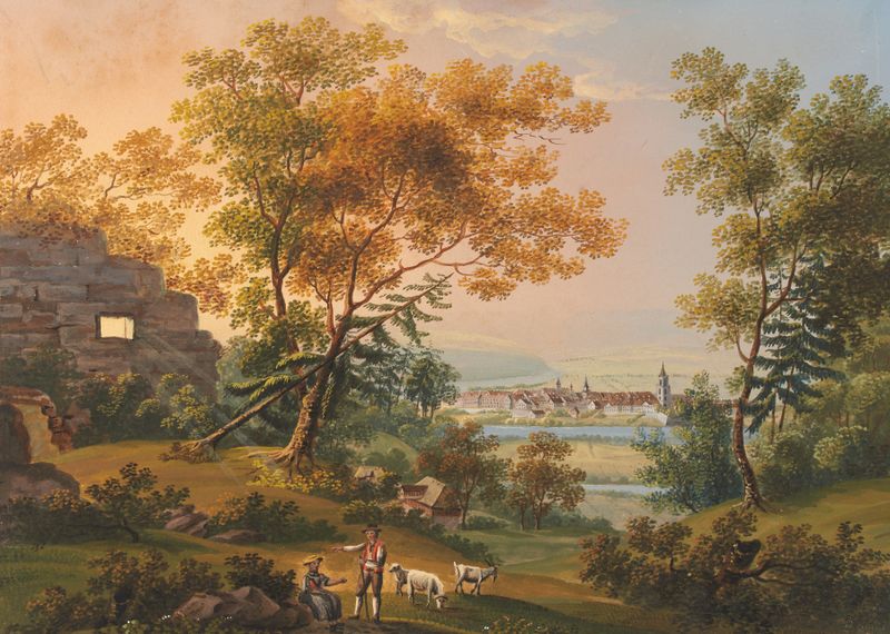 Vue de la ville de Bern, oil on canvas by Johann Ludwig Bleuler, depicting a city landscape.