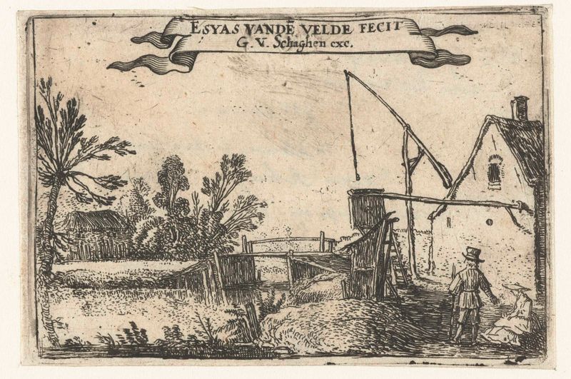 Gravura de Esaias van de Velde mostrando uma fazenda ao lado de um canal