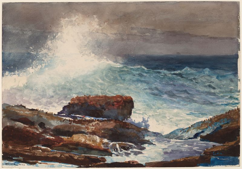Incoming Tide by Winslow Homer, oil on canvas depicting waves crashing on the coast.