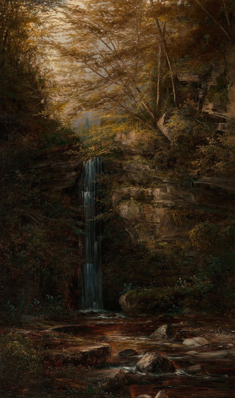 Madrone Falls of Milliken Creek by Norton Bush, oil on canvas depicting a waterfall in a forest