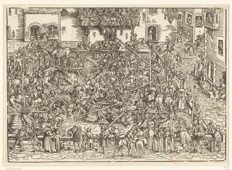 Escena histórica de torneo con caballeros en armadura, papel de Lucas Cranach (I)