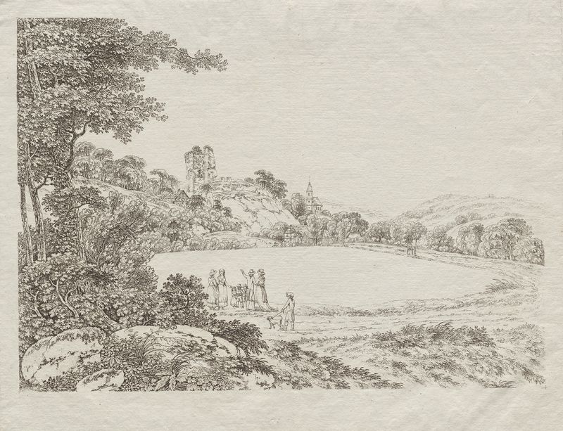 Landscape with Tharandt Castle Ruins, oil on canvas by Adrian Zingg
