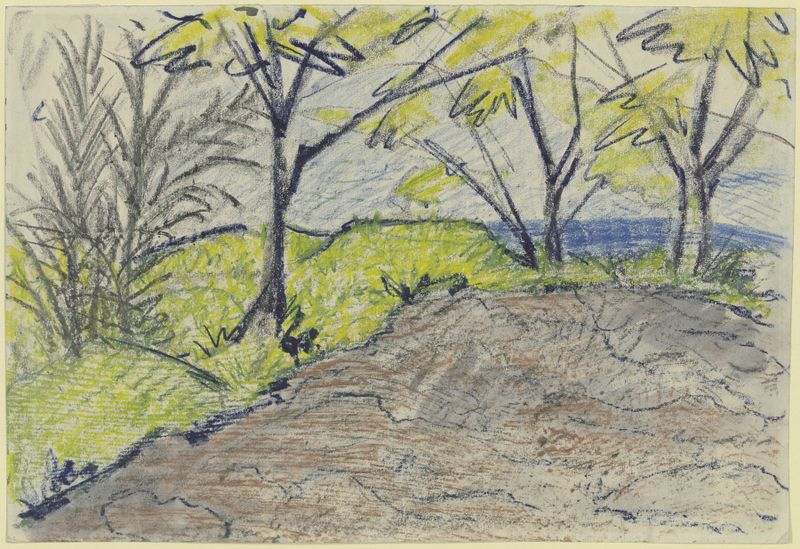 Expressionism landscape by Otto Mueller, featuring hills and emotional colors.