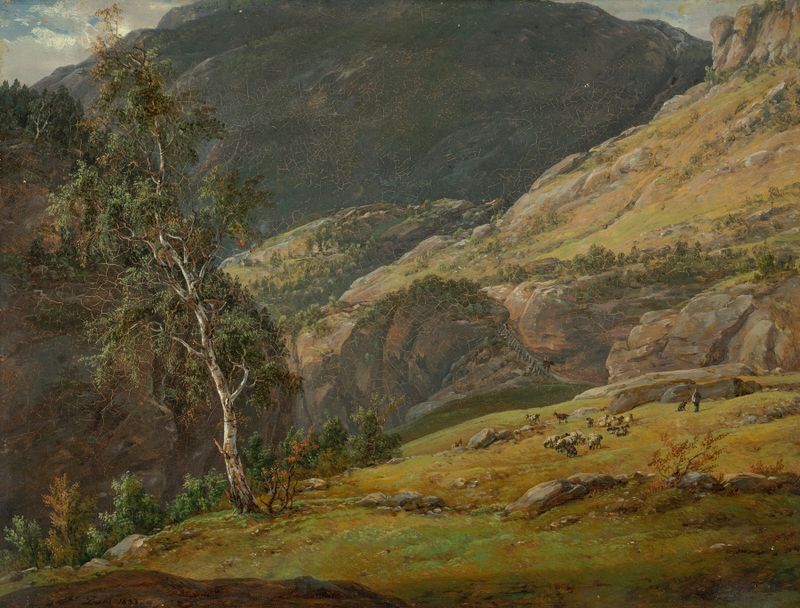 Landscape with mountains and mist by Johan Christian Dahl, oil painting