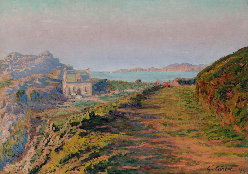 Coastal landscape with a house by Gustave Cariot, oil painting
