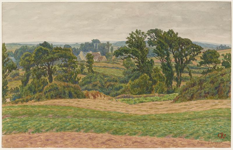 Watercolour by Henri Rivière depicting a coastal landscape after rain.