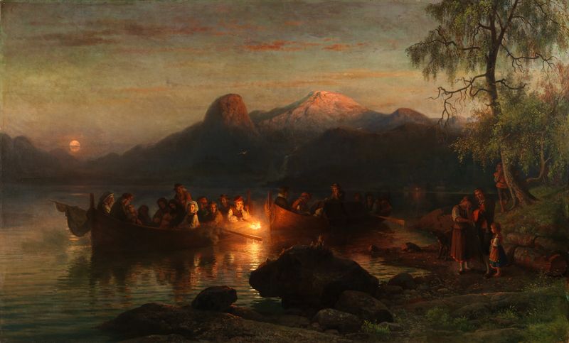 Historical scene of mourning figures in a landscape by Georg Eduard Otto Saal, oil painting