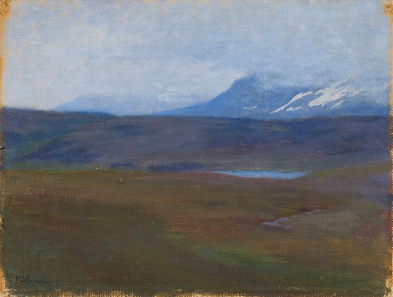 Landskap från Åre by Maria Wrangel, oil painting depicting distant mountains and solitude.