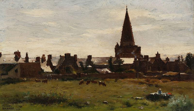 Larmor by Dennis Miller Bunker, oil on canvas depicting sunlight filtering through trees.