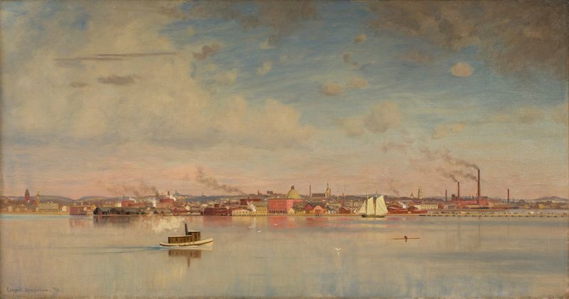 View of Cambridge from the Inner Basin, oil on canvas by Ernest Wadsworth Longfellow