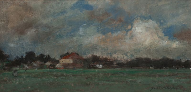 Stormy Sky oil painting by Joseph Frank Currier depicting turbulent clouds and sunlight