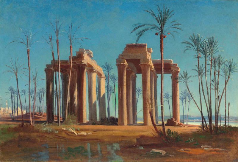 A view of Anteopolis by Johann Jakob Frey, oil on canvas, depicting a dramatic landscape with spires and light.
