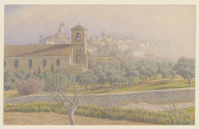 Litografia de Lourmarin por Henri Rivière retratando uma tranquila paisagem de vila