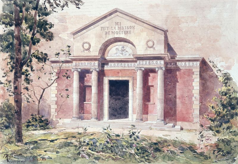Temple de Molière, óleo sobre tela de Fédor Hoffbauer, com um pavilhão em um jardim exuberante