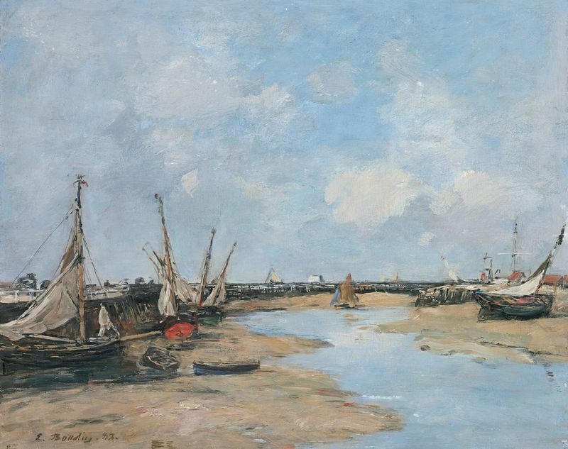 Cena costeira com ondas e figuras, pintura a óleo de Eugène Boudin