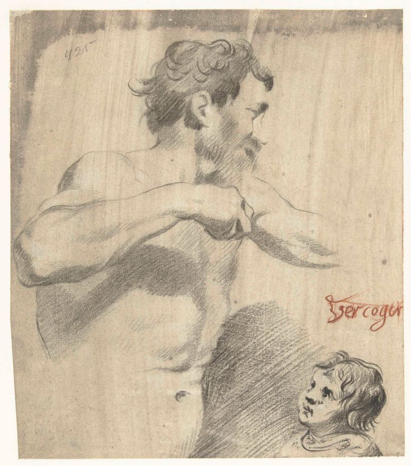 Desenho de um homem nu e um menino de Leendert van der Cooghen, papel