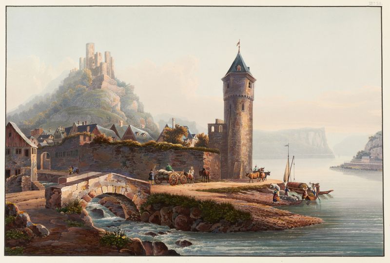 Vue de St. Goarshausen et de la ruine de Katzenellenbogen, oil painting by Johann Ludwig Bleuler