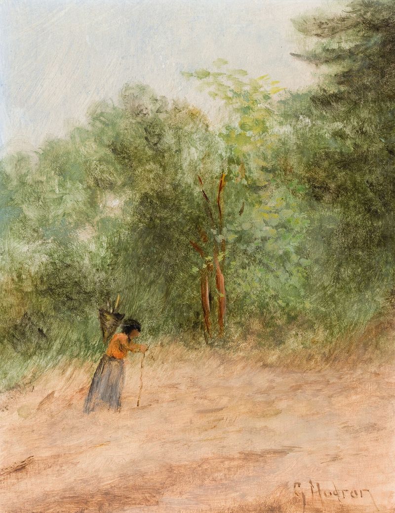 Retrato da Sra. Woods de Grace Carpenter Hudson, óleo sobre tela, com uma expressão serena e suave iluminação.