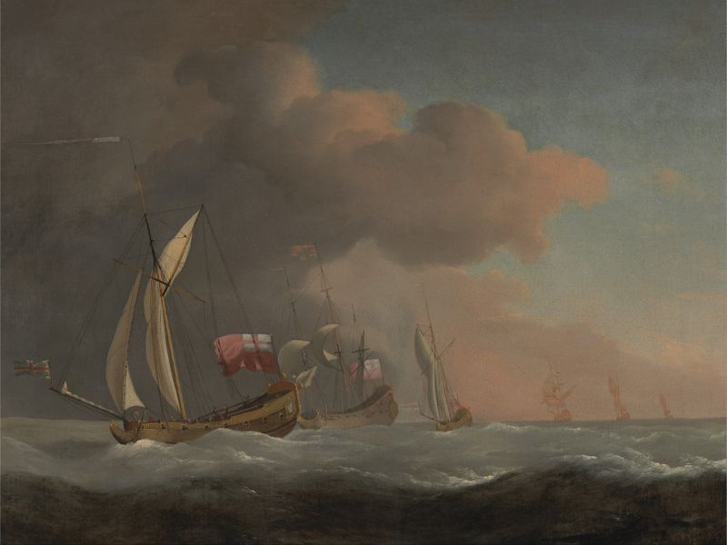 Royal yachts at sea in a strong breeze, oil on canvas by Willem van de Velde the Younger