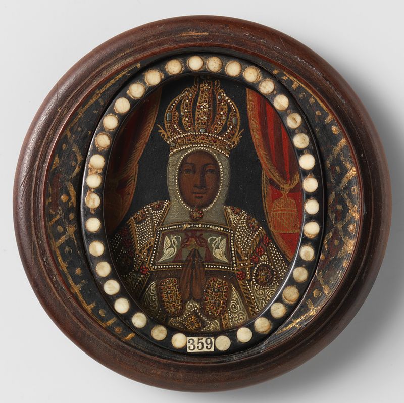 Escultura de metal barroca de la Black Madonna con niño, artista desconocido