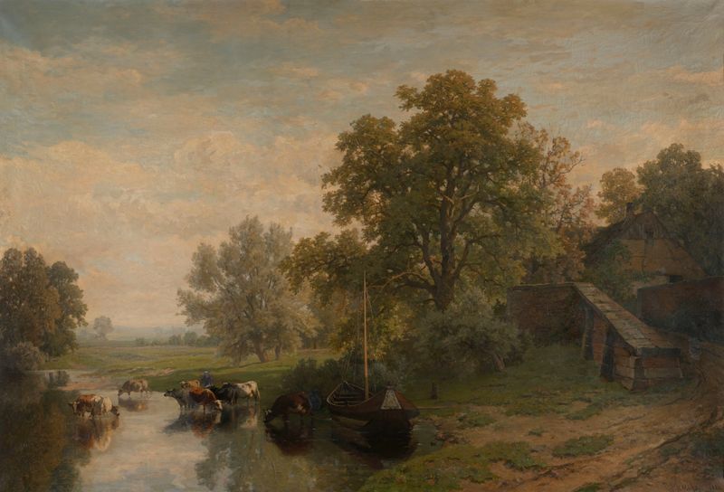 Landscape in Limburg by Frans Keelhoff, oil painting depicting rolling hills under a luminous sky.