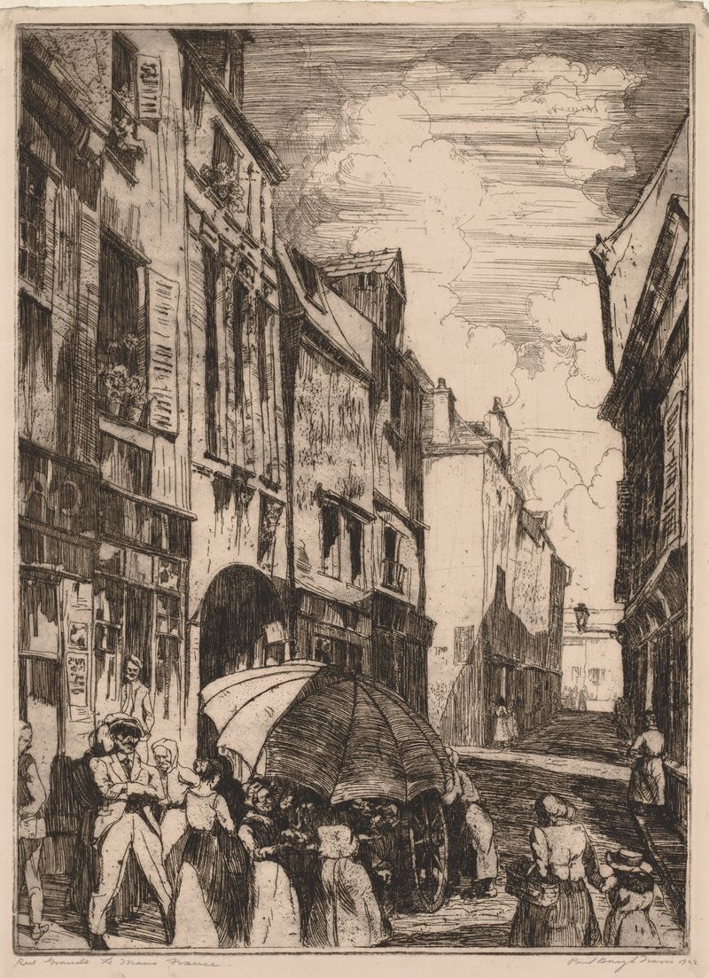 Rue Grande, Le Mans, France by Paul B. Travis, oil painting depicting cobblestones and light.