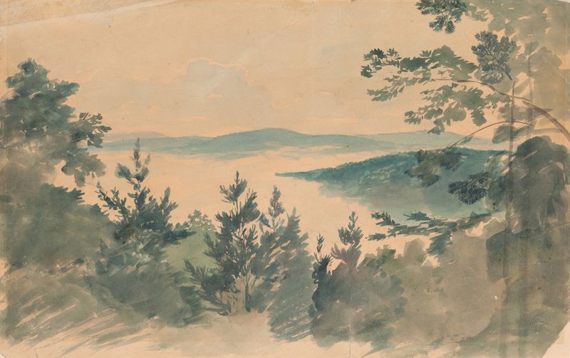 Paisaje con niebla sobre colinas, pintura al óleo de Antonín Mánes