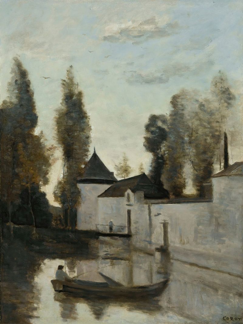 Paisaje de Beaune La Rolande. Le Château De La Motte-Bastille de Jean-Baptiste-Camille Corot, pintura al óleo.