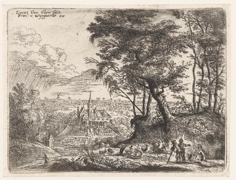 Landschap met in de verte een landhuis, grabado de Lucas van Uden