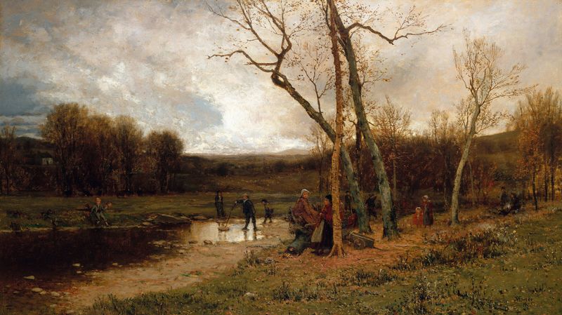 Oil painting by Jervis McEntee depicting a serene Saturday afternoon landscape.