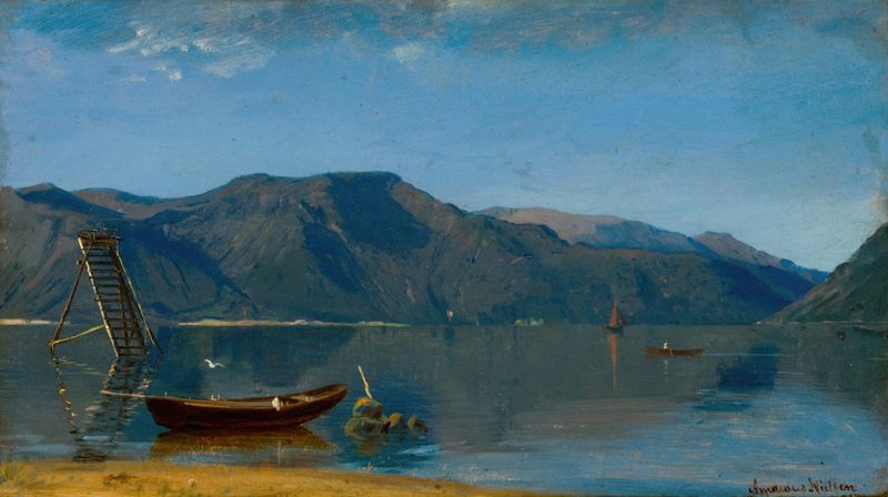 Laksetrapp, Rosendal de Amaldus Nielsen, óleo sobre lienzo que representa una escalera en un paisaje exuberante.