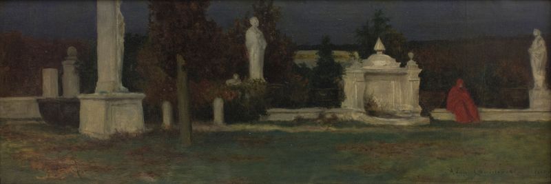 Obra figurativa de Adam Chmielowski, que muestra una figura solitaria en tonos grises
