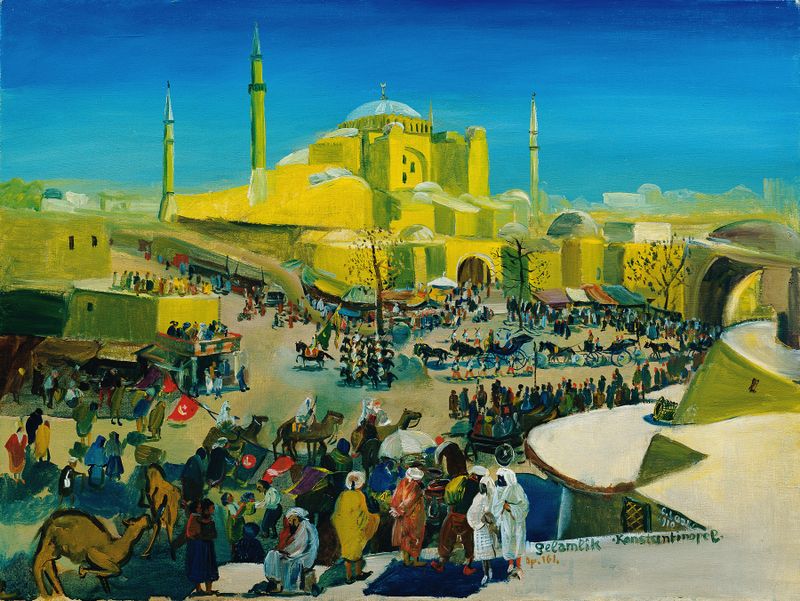 Escena de género que representa Der Selamlik en Konstantinopel, óleo sobre lienzo de Oskar Laske