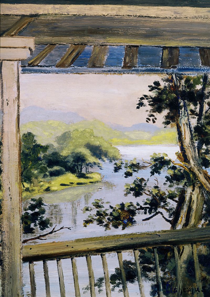 Paisagem com árvores e montanhas, óleo sobre tela de Louis Michel Eilshemius