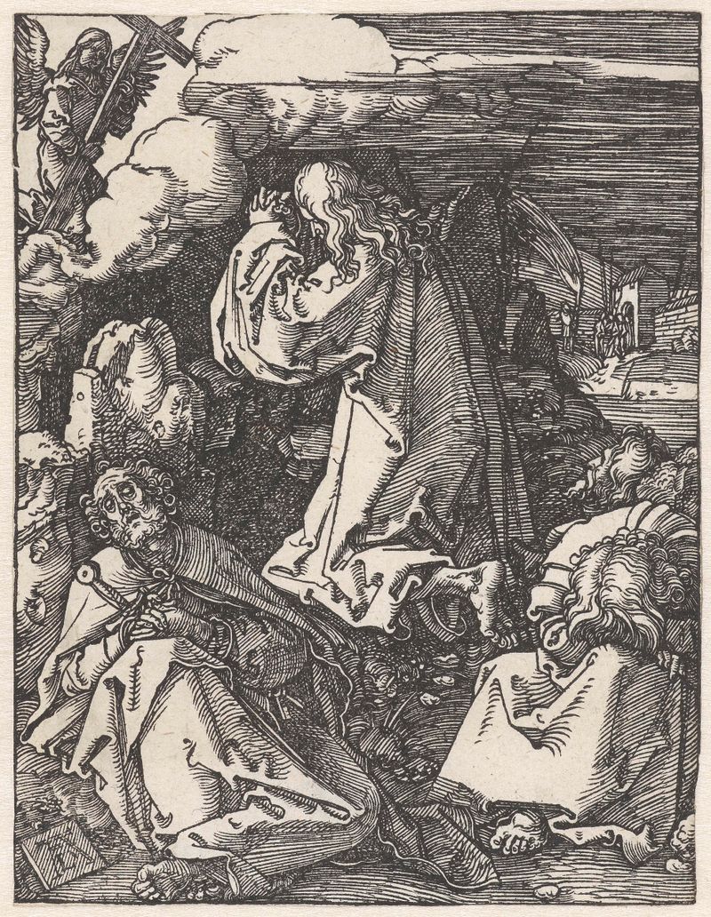 Cena religiosa de Cristo ajoelhado sob oliveiras, papel de Albrecht Dürer