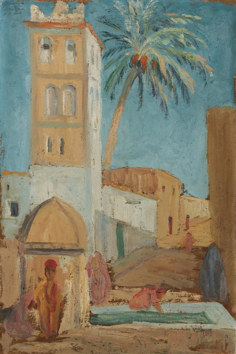 Fountain scene in Morocco, oil on canvas by Ernst Schiess