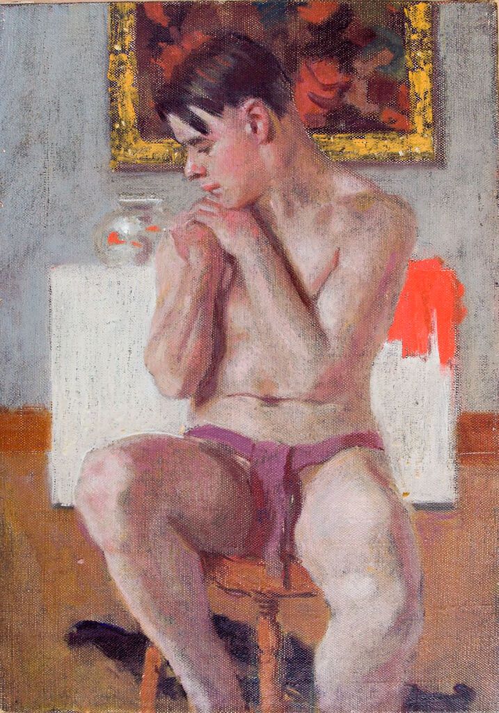 Retrato de un joven con manos juntas, pintura al óleo de Denman Waldo Ross