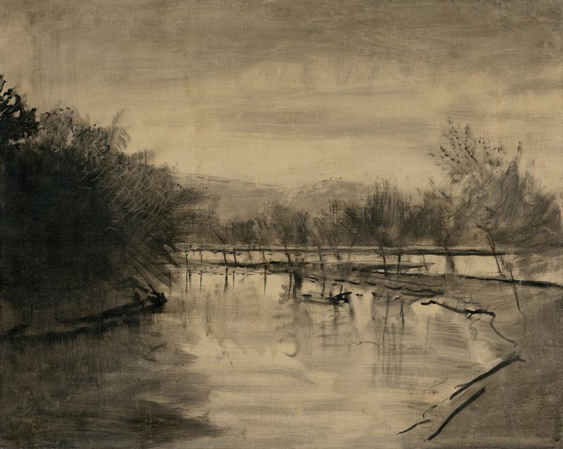 The Poprad near Strážky de Ladislav Mednyánszky, Impresionismo, representando un río tranquilo y vegetación exuberante.