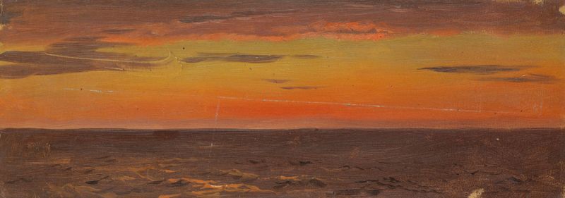 Seascape de Frederic Edwin Church, pintura a óleo que retrata um oceano tranquilo ao pôr do sol.
