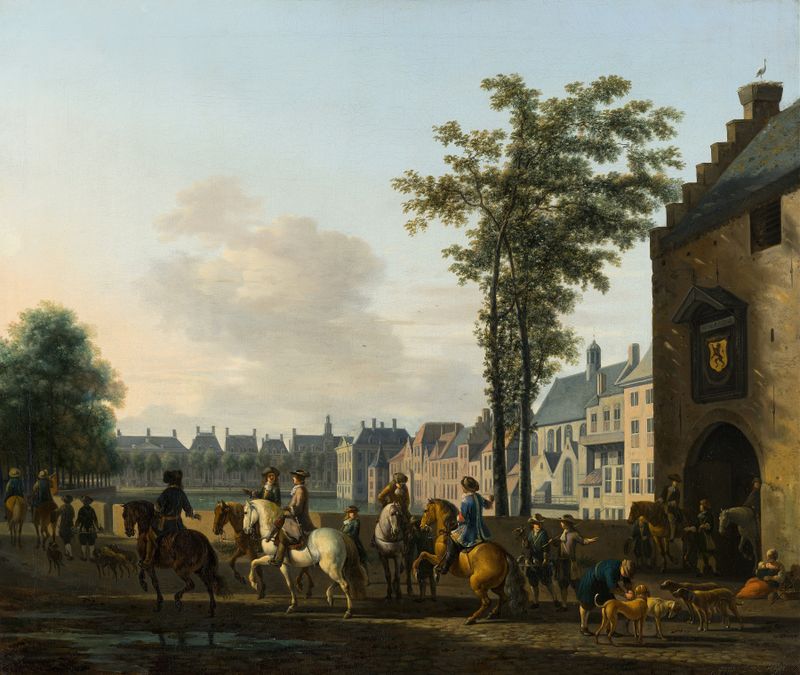 A hunting party near Hofvijver, oil on canvas by Gerrit Adriaensz. Berckheyde