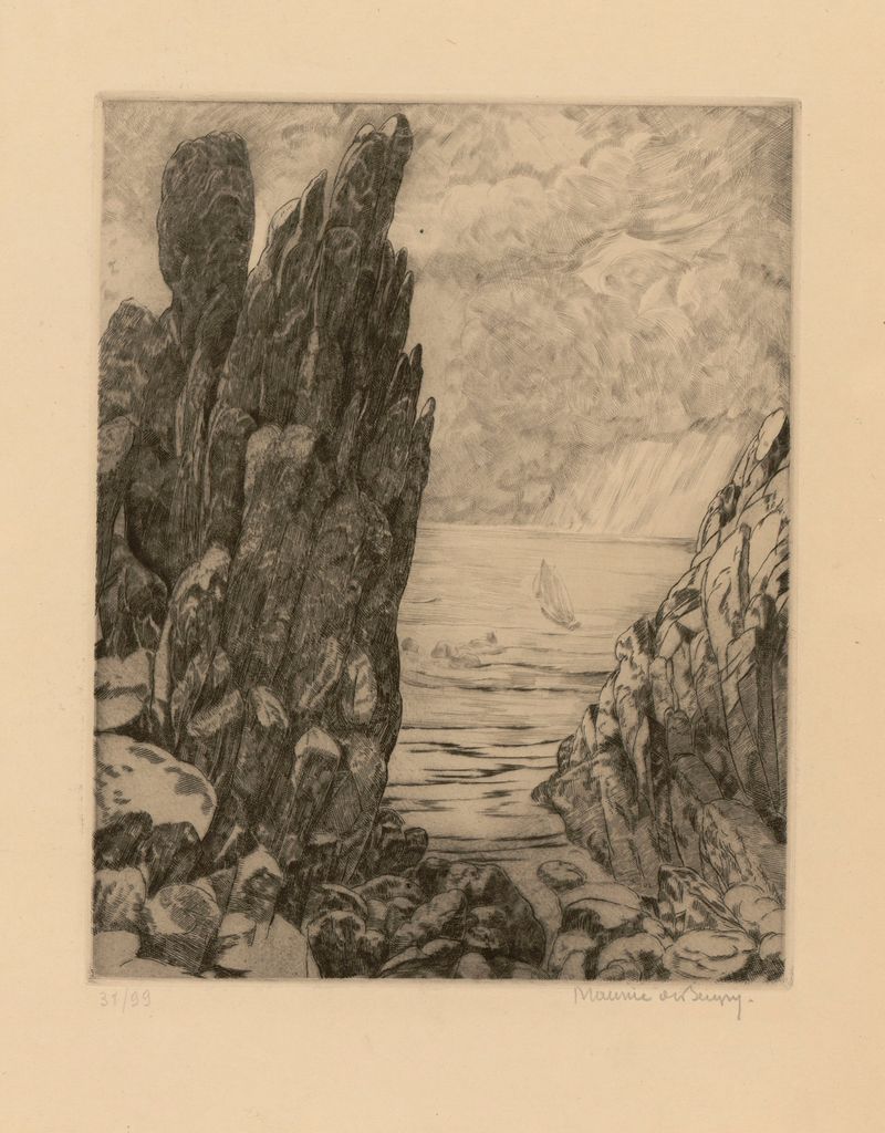 Marine scene depicting figures in motion, oil painting by Maurice Jaubert de Becque