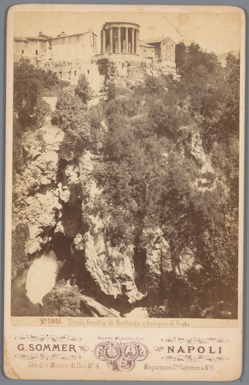 Grotto and Temple of Vesta in Tivoli, albumen print by Giorgio Sommer