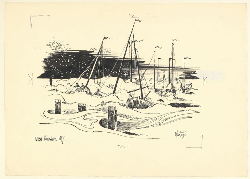 Escena marina con hielo fragmentado y puerto de Maarten Oortwijn, 1947