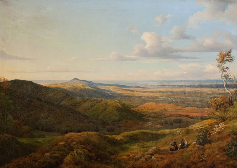 Landscape de Georg Heinrich Crola, óleo sobre lienzo que representa una escena natural serena