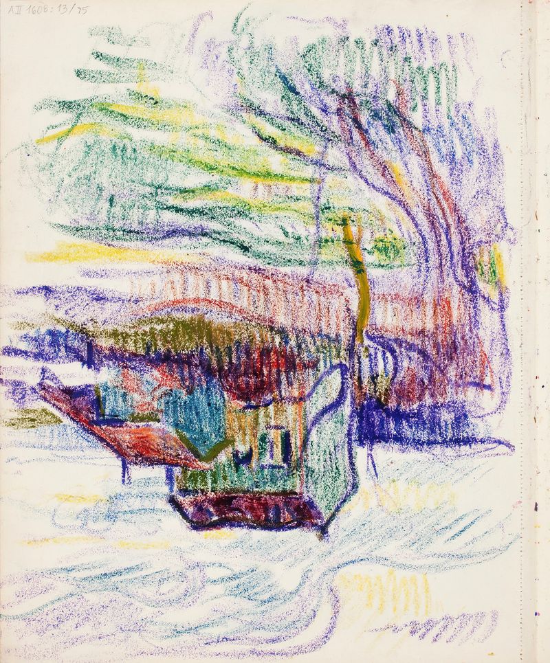 Paisagem óleo de Magnus Enckell com formas suaves e cores delicadas