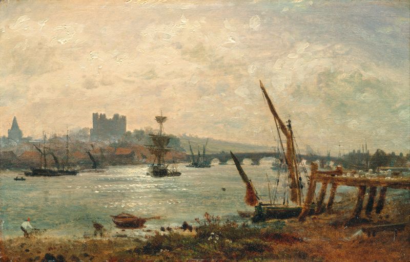 Rochester Cathedral and Castle de Frederick Nash, pintura a óleo