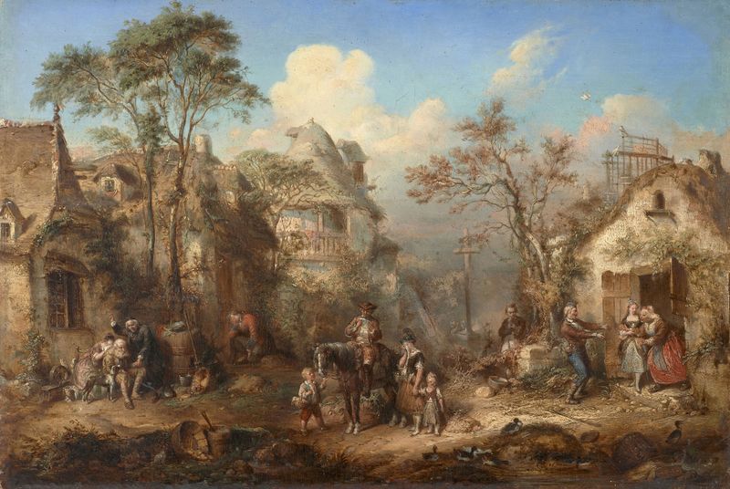 Escena histórica de conscriptos en óleo sobre lienzo de François-Louis Lanfant De Metz