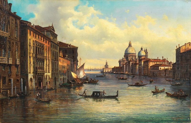 Venice, the Grand Canal with Santa Maria della Salute, oil on canvas by Giovanni Grubas