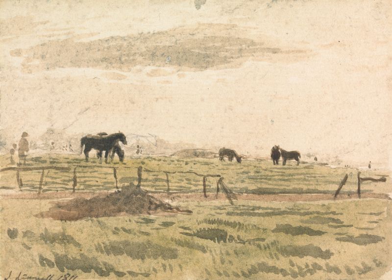 Cavalos em um paddock, pintura a óleo de John Linnell